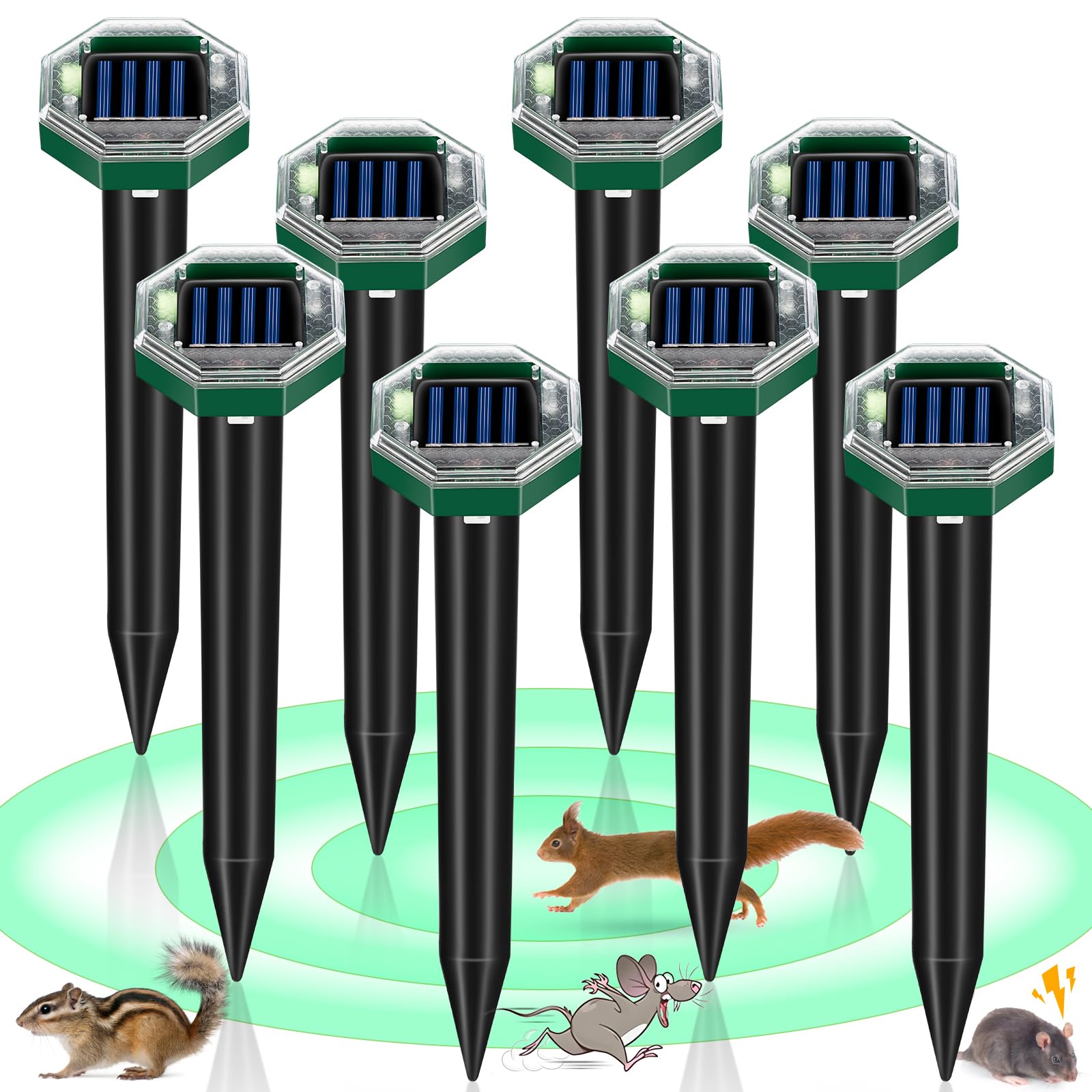 JahyElec mole repellent stake in yard protecting lawn from burrowing pests