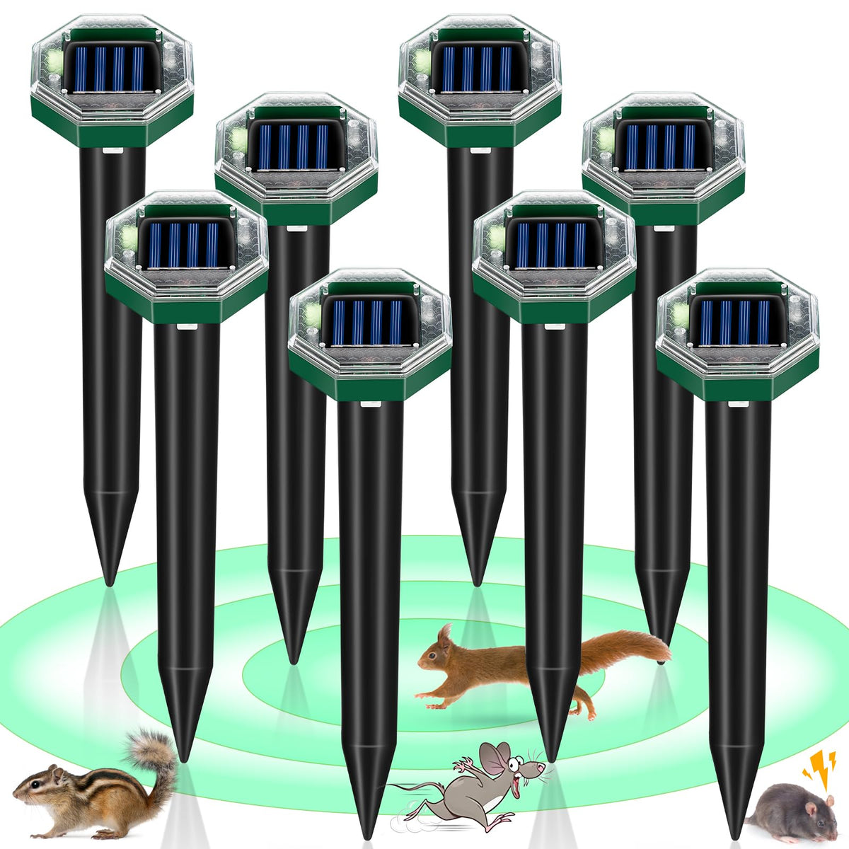 JahyElec mole repellent stake in yard protecting lawn from burrowing pests