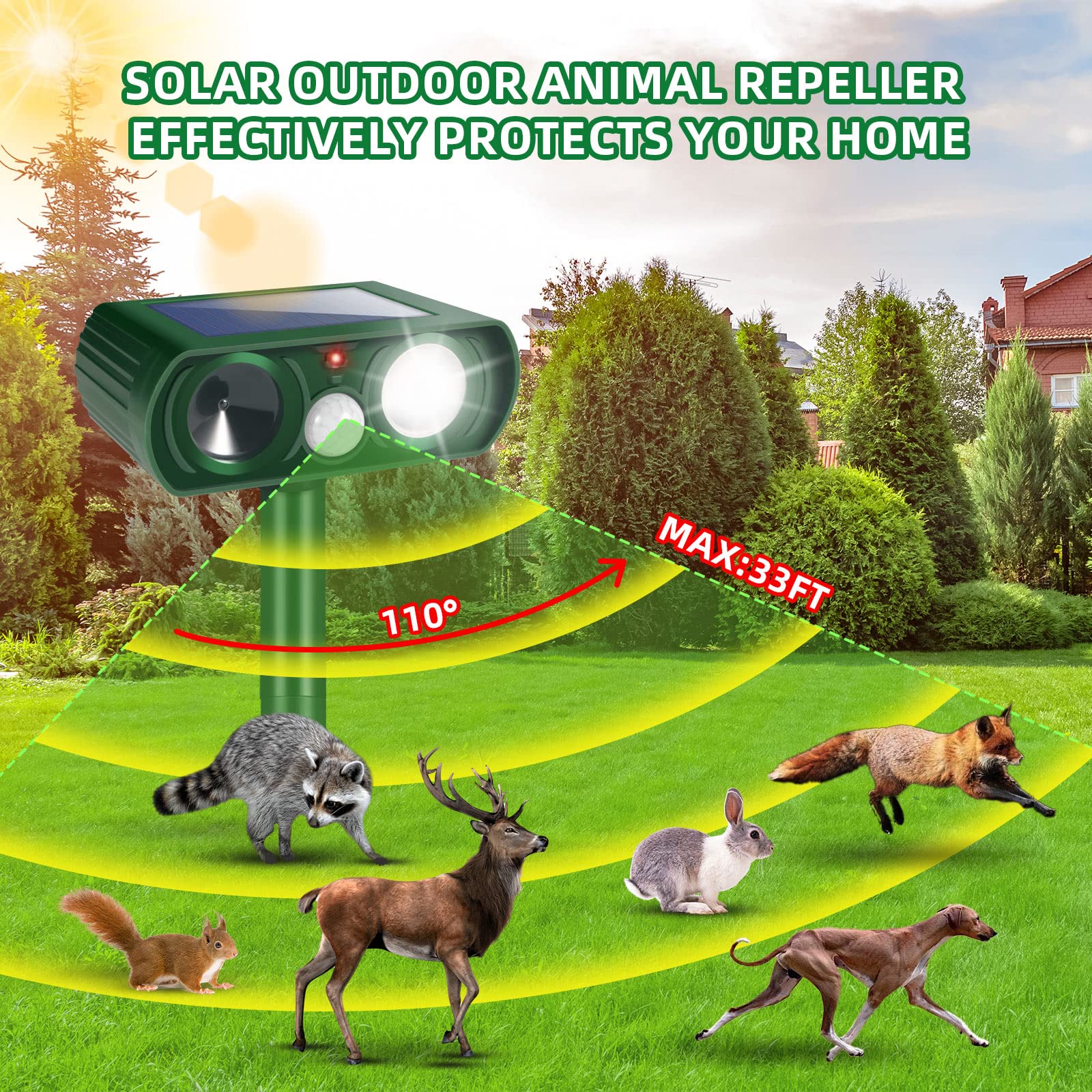 JahyElec motion-sensor ultrasonic unit activates to deter wildlife