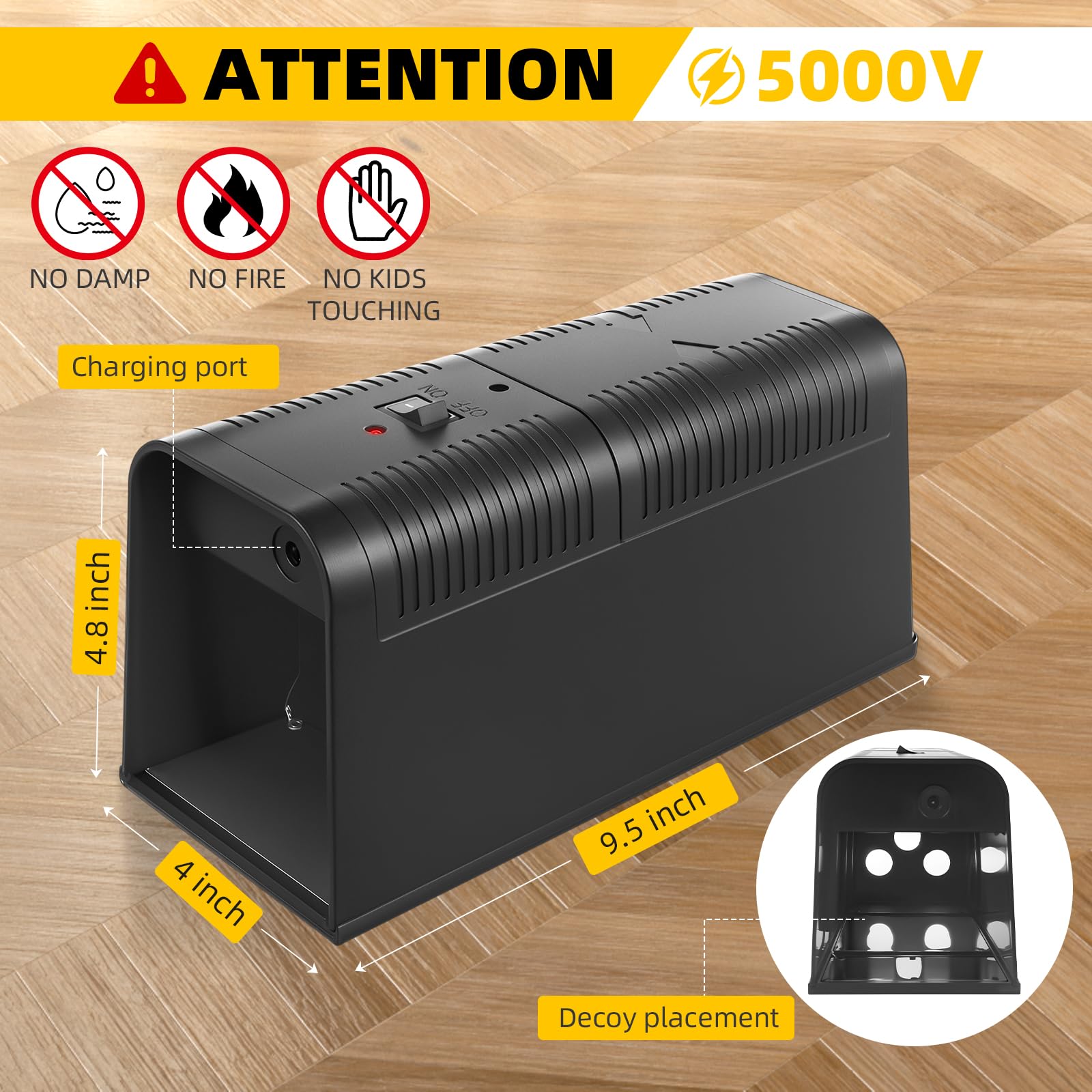JahyElec Rat Trap Zapper detachable chamber for easy cleaning