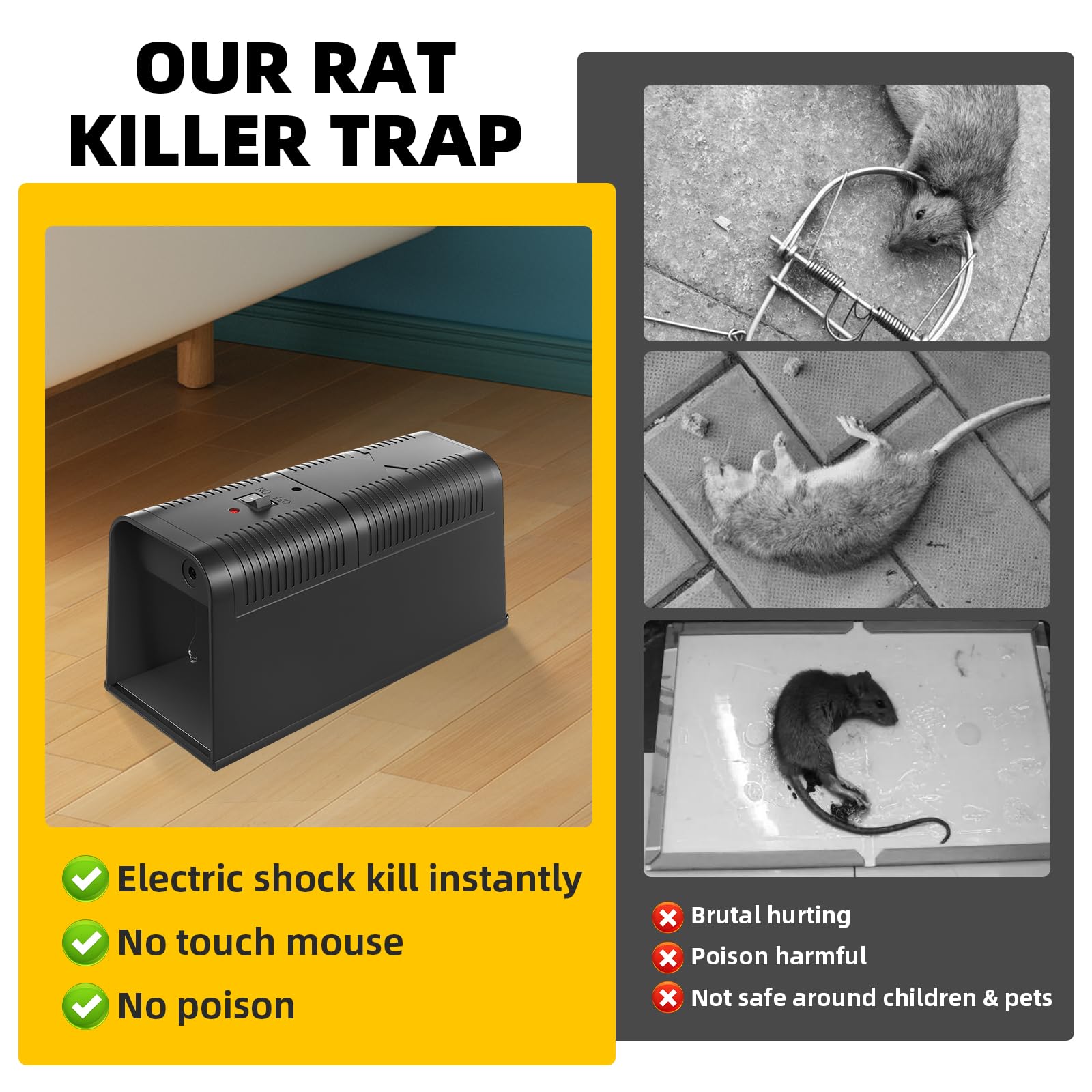 JahyElec Rat Trap Zapper side panel with safety switch