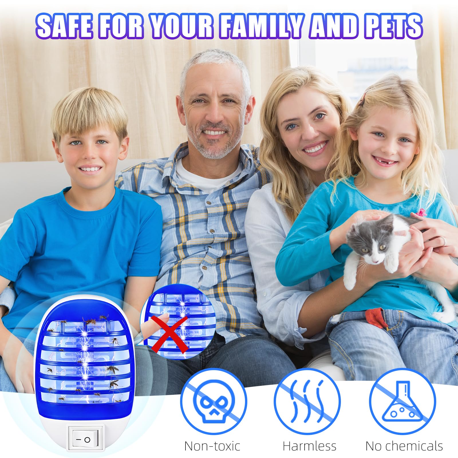 JahyElec sleek design insect trap blends with living room decor while working effectively.
