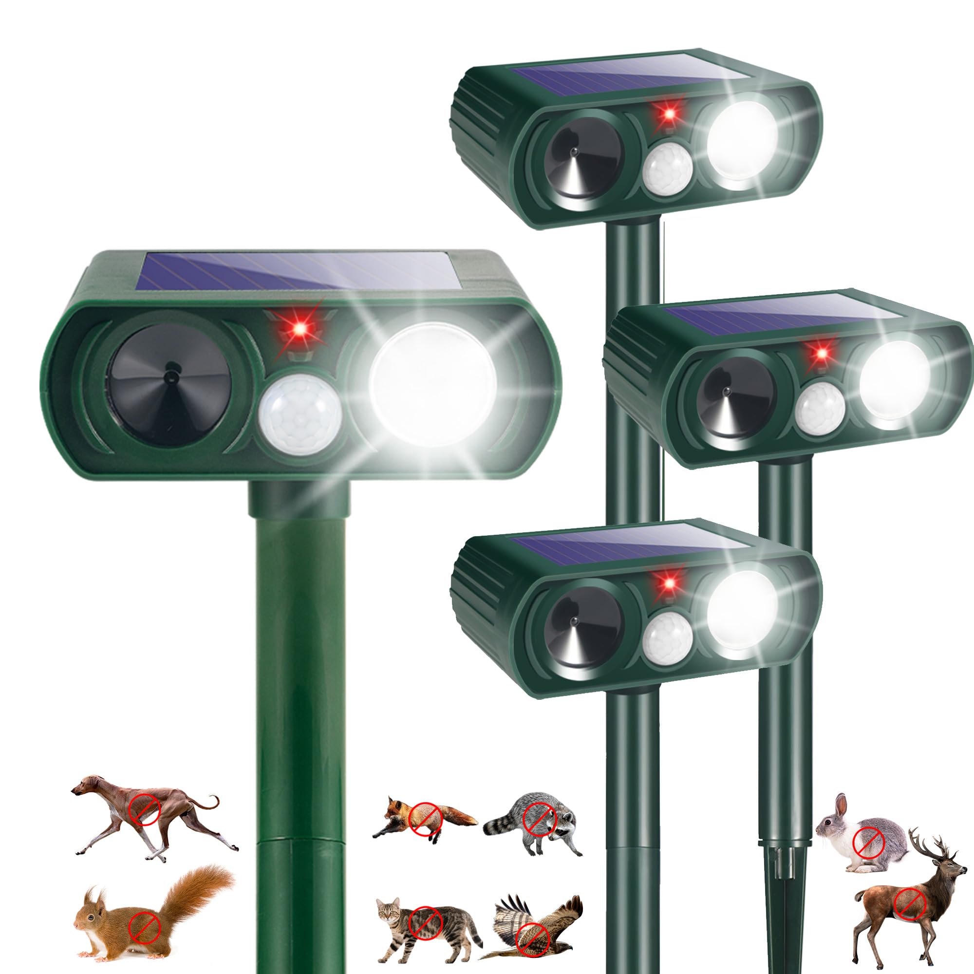 JahyElec solar animal deterrent front view protects gardens without harming wildlife.