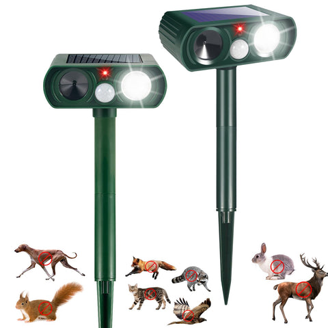 JahyElec solar-animal-deterrent in outdoor garden protecting plants