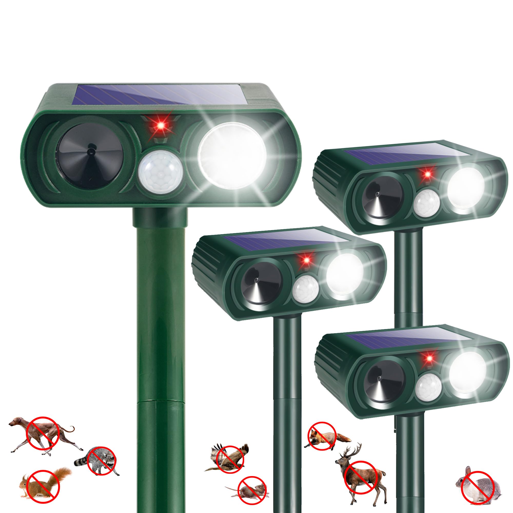 JahyElec solar animal repeller front view, compact and weatherproof for outdoor use.