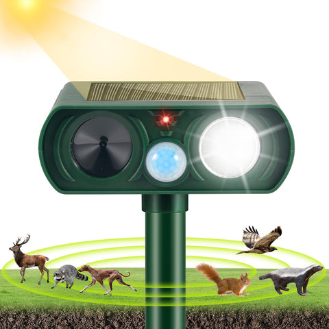Easy ground or mounting installation for JahyElec solar animal repeller in gardens.