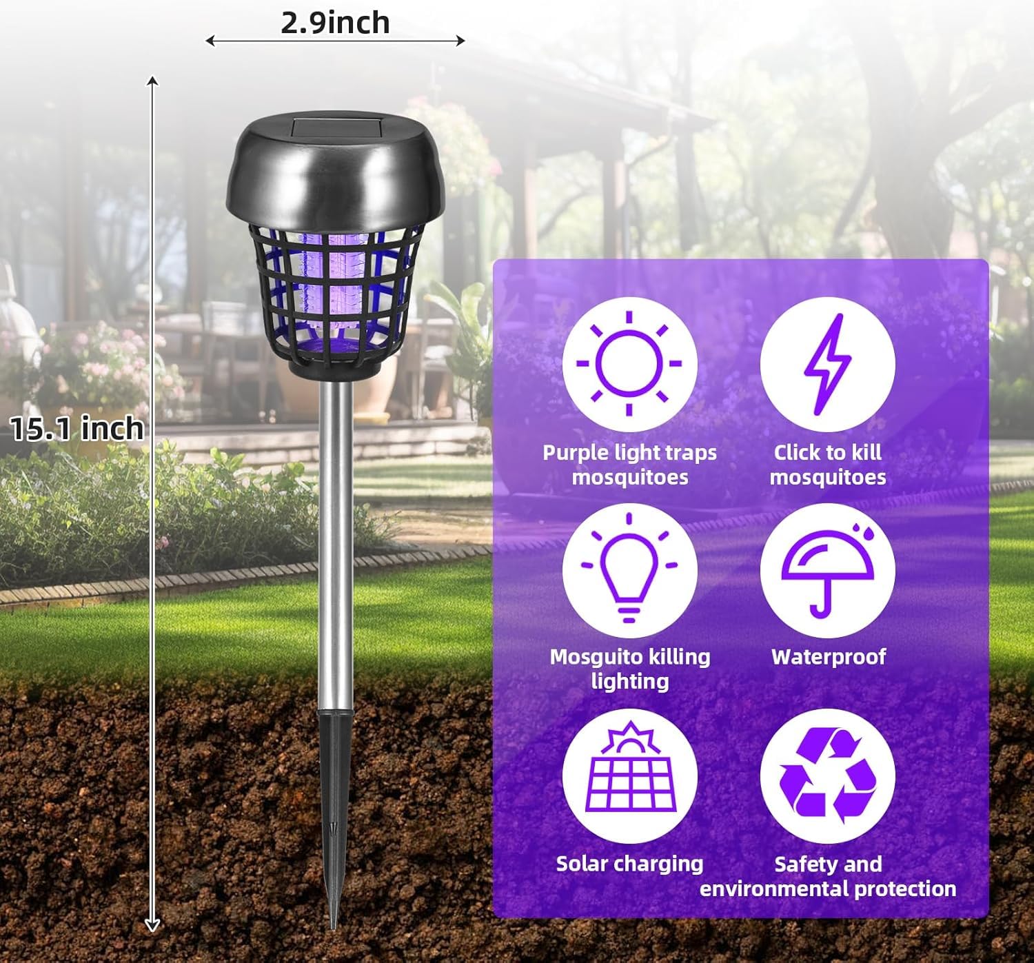 JahyElec solar bug zapper portable and lightweight for camping or patios.