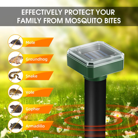 Solar powered JahyElec stakes installed in a sunny yard to deter moles