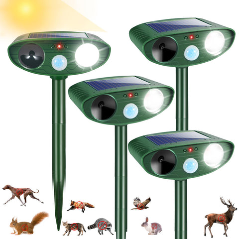 JahyElec solar ultrasonic animal repeller front view for humane yard protection