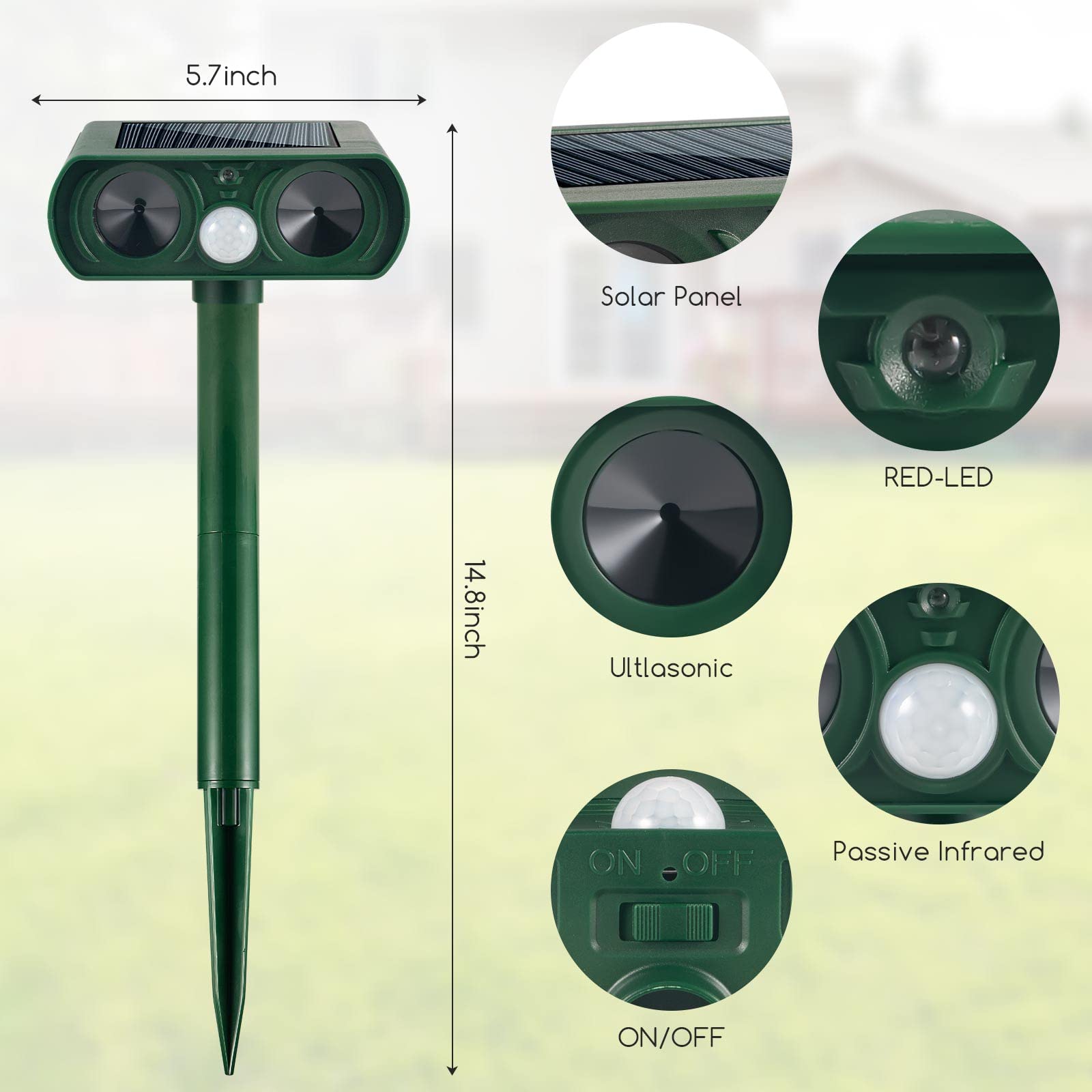JahyElec indicator light shows alert status and deterrent activation.