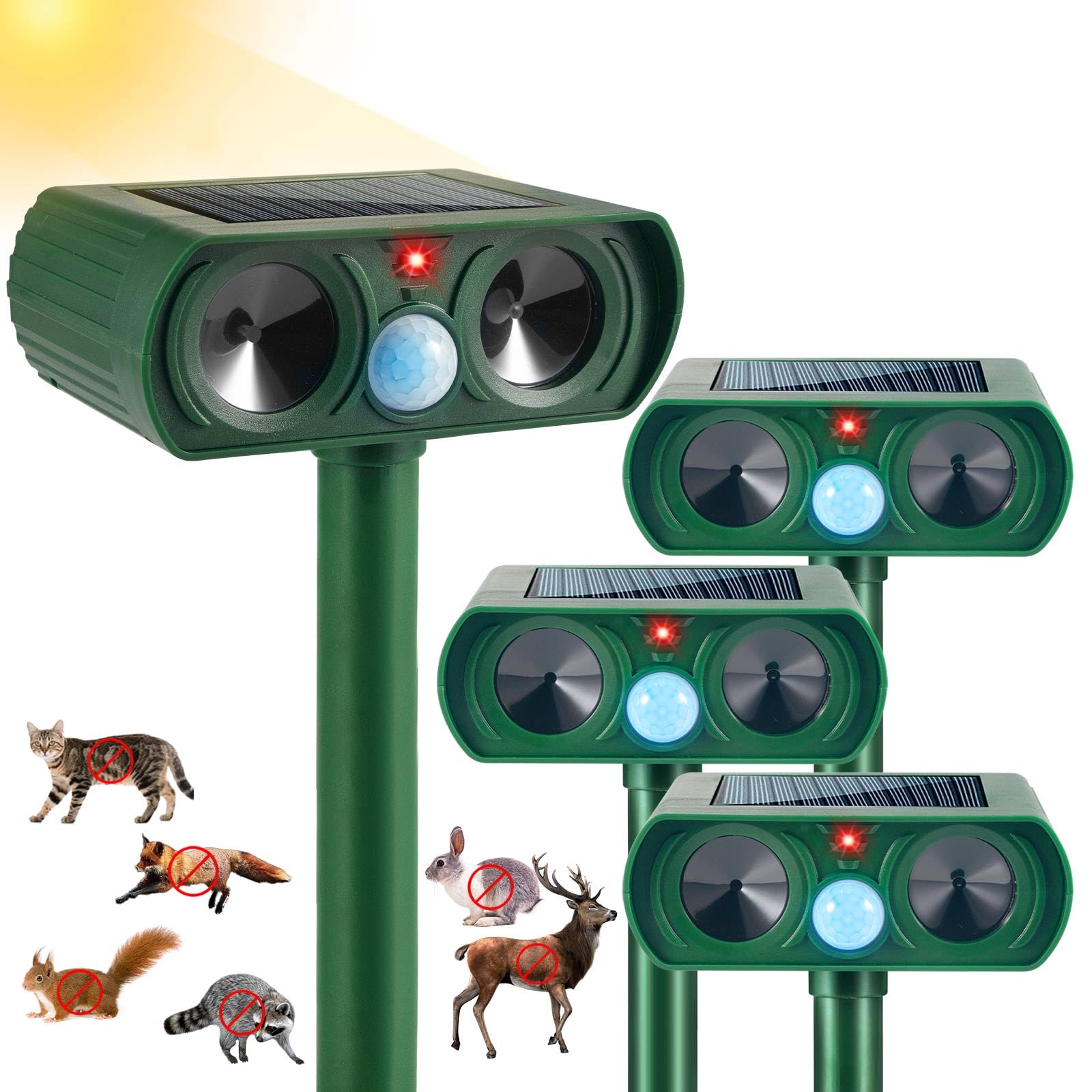 JahyElec ultrasonic animal repeller in garden deterring pests safely.