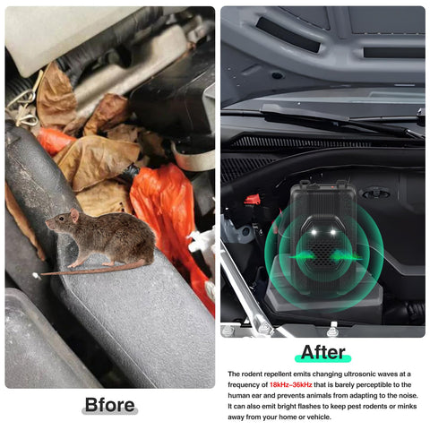 JahyElec under-hood install ultrasonic rodent repellent shows discreet placement for engine protection