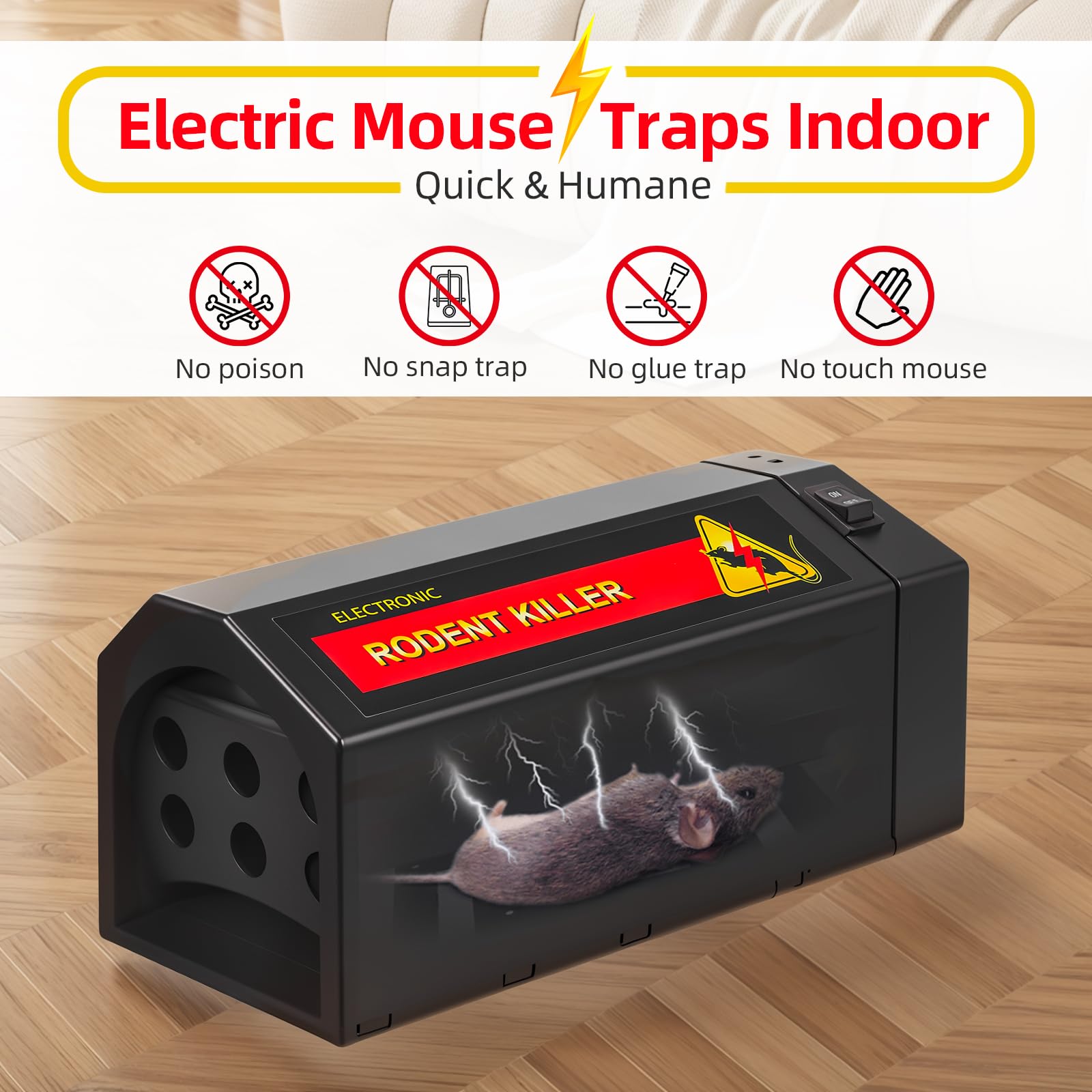 USB-rechargeable JahyElec mousetrap for reusable pest control.