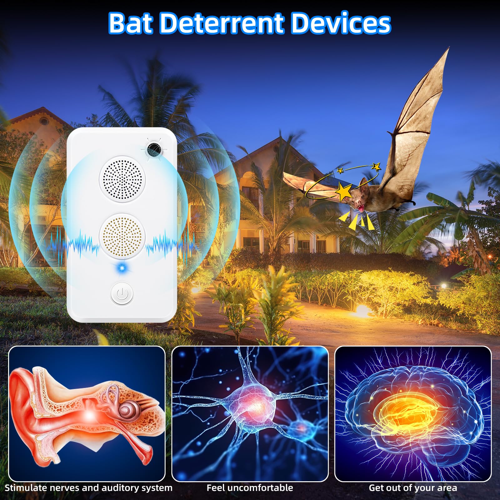 JahyElec bat deterrent outdoor unit charging for porch protection.