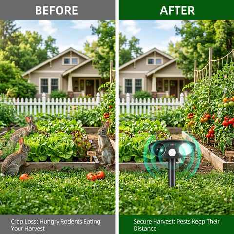 JahyElec deer deterrent shields plants using ultrasonic sound and LED flash