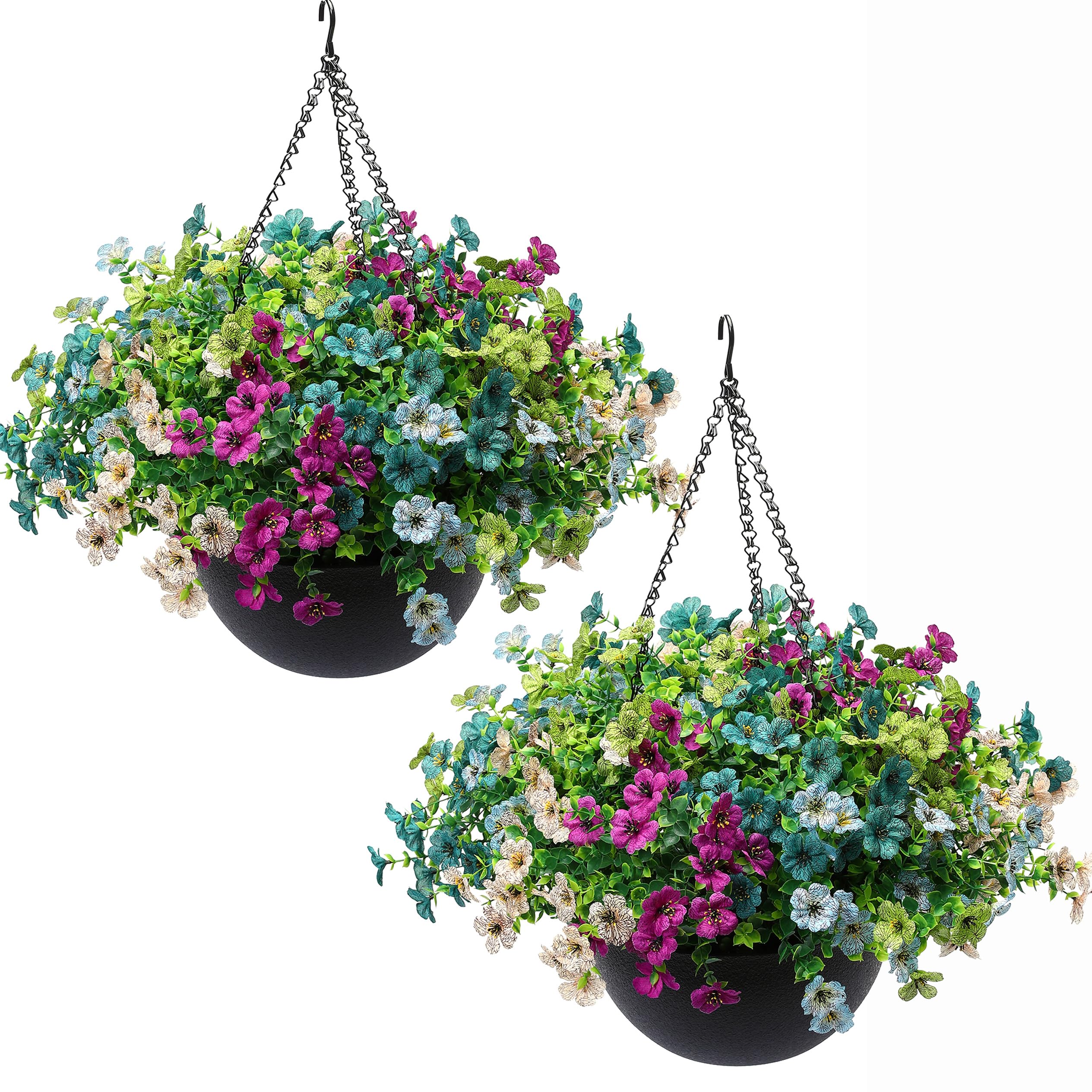 JAKY-Global 2-set artificial hanging plants in UV-resistant outdoor basket.