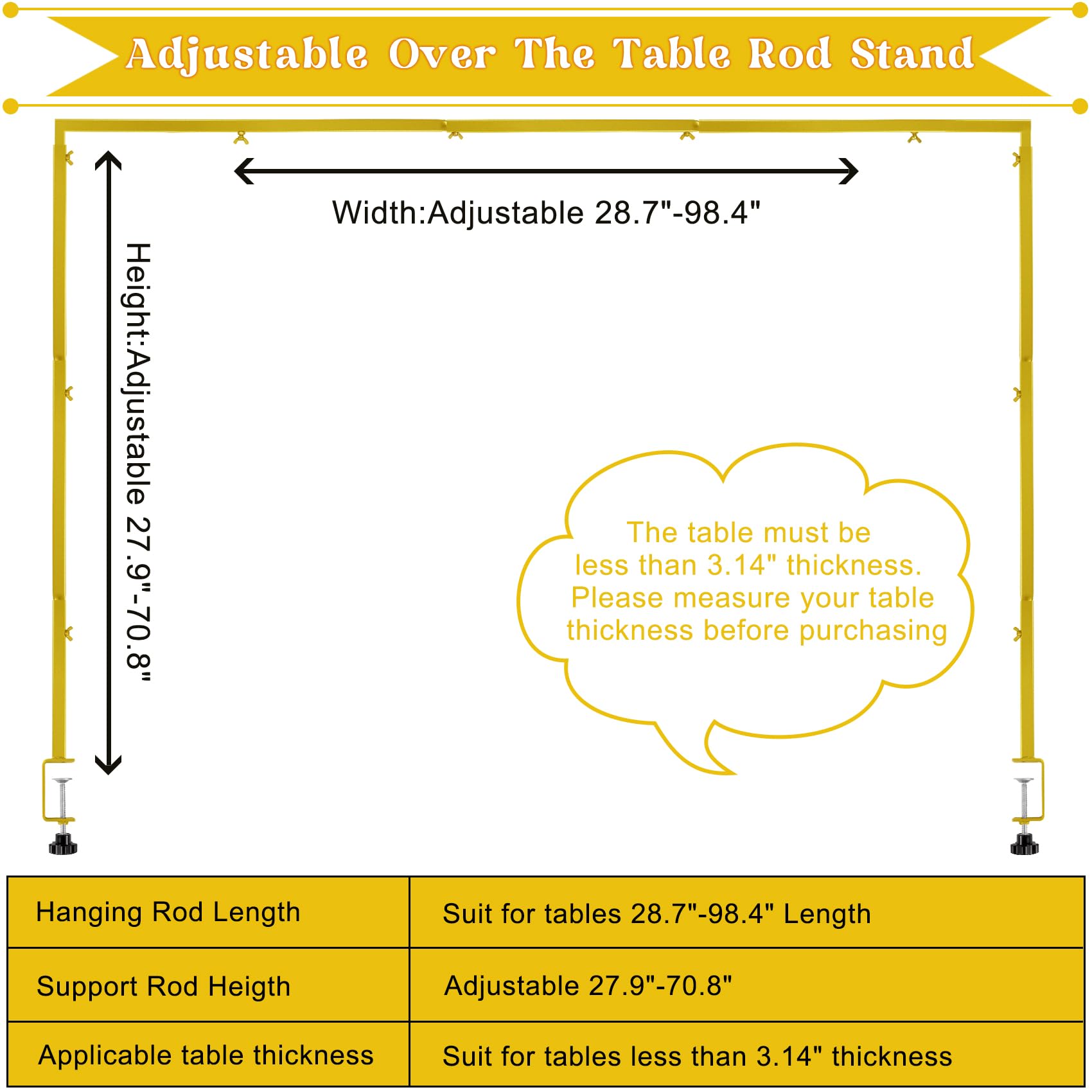 JALANCY adjustable table arch shows versatile height and length options