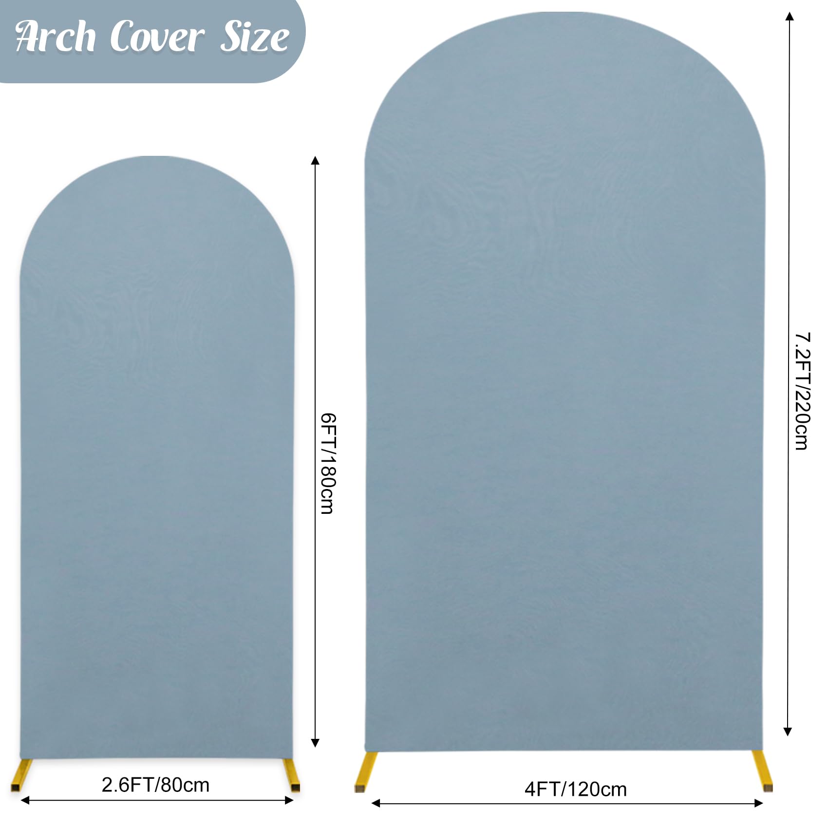 JALANCY dusty blue arch cover on a 6ft arch for versatile event backdrops