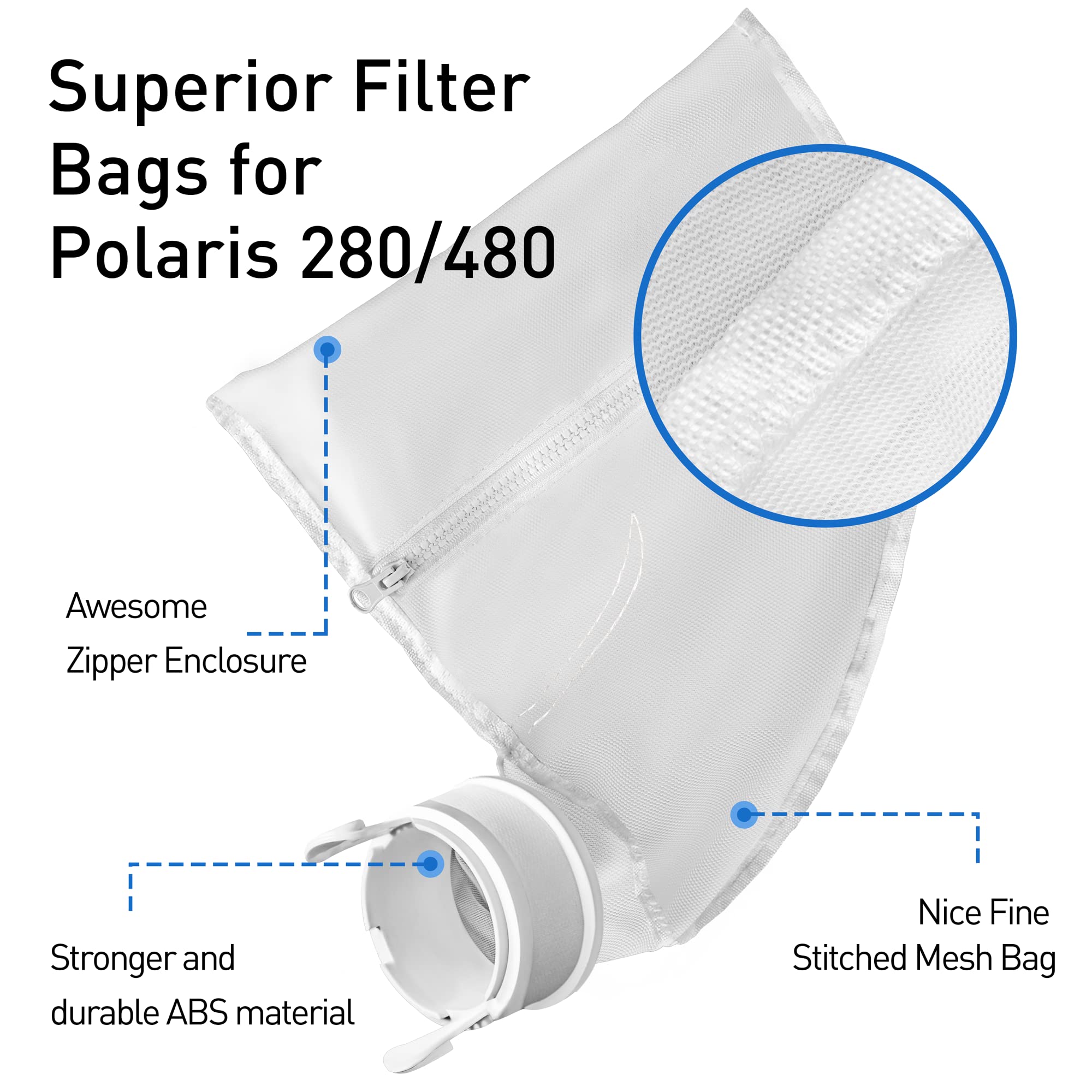 JamBer nylon mesh pool bag for Polaris 480 traps debris with strong stitching
