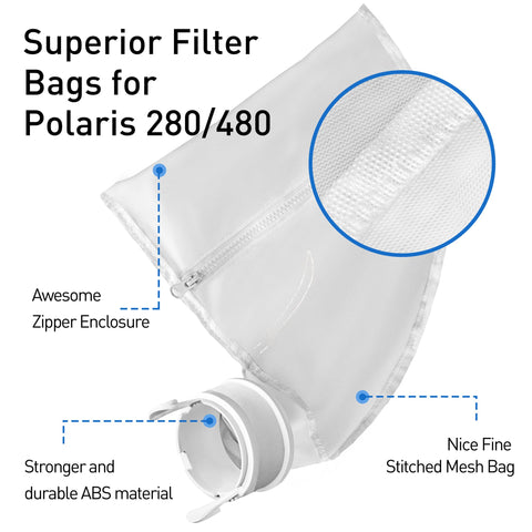 JamBer nylon mesh pool bag for Polaris 480 traps debris with strong stitching