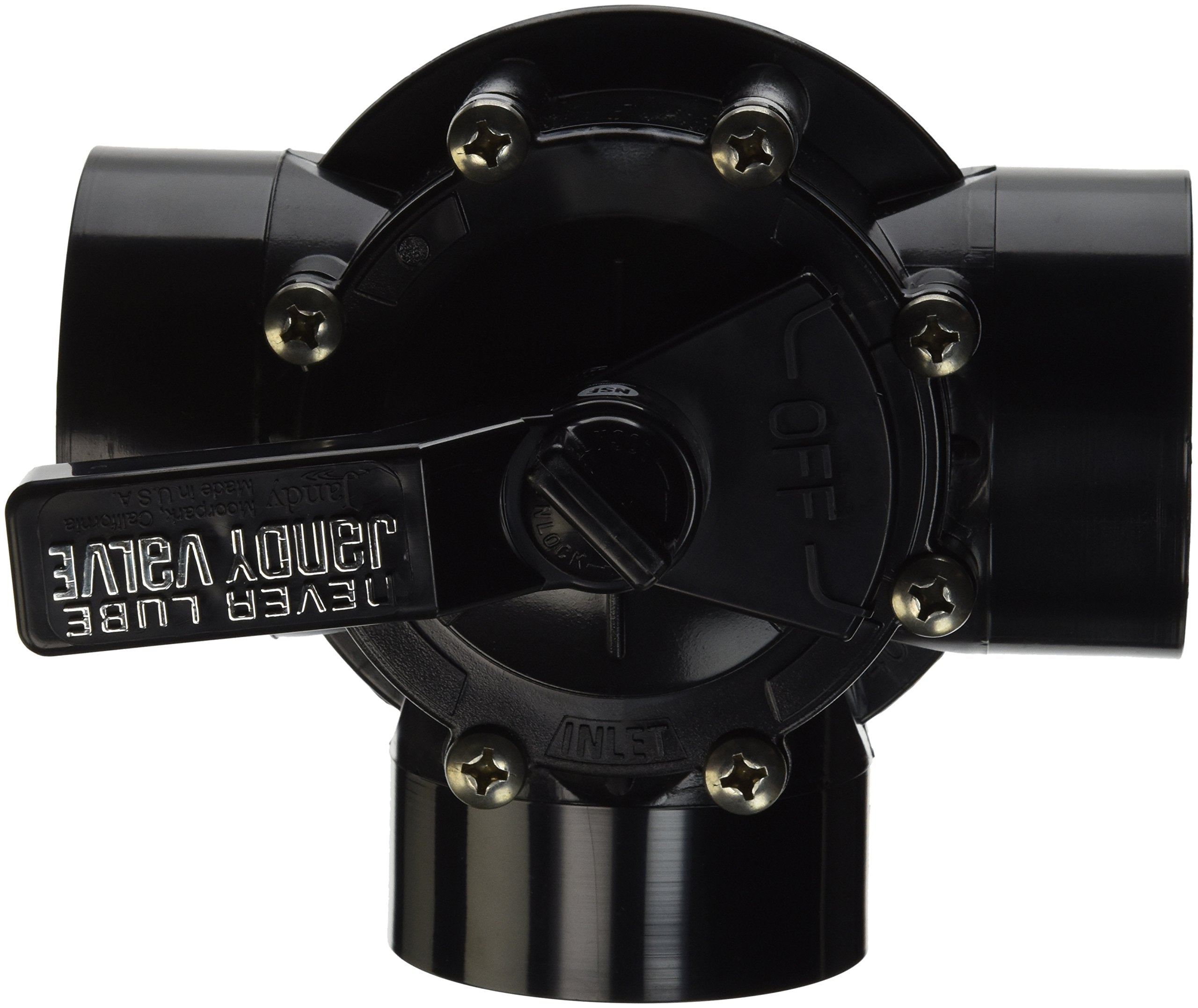 Close-up of Jandy NeverLube 4717 valve, durable CPVC for reliable pool systems.
