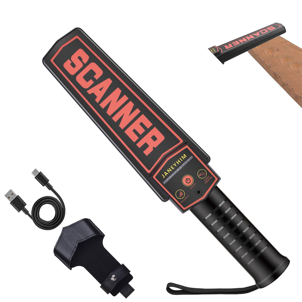 JANEYHIM metal detector wand in use for fast security screening.