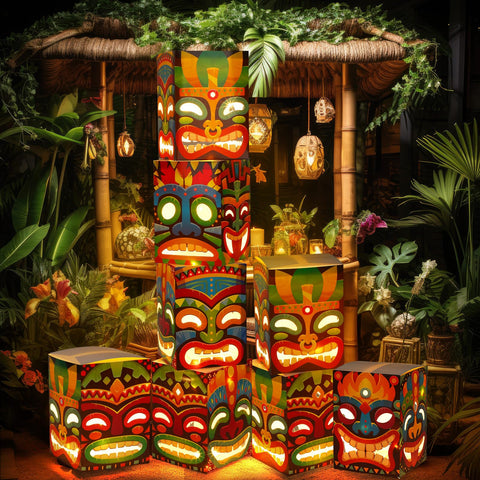 Janjlaugh tiki totem box eight-pack front view for luau party decoration
