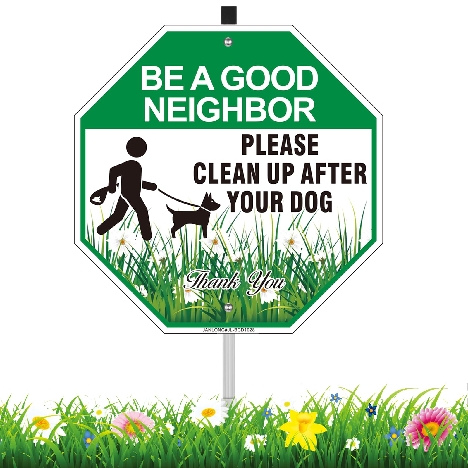 JANLONG Clean Up After Your Dog Sign with Stake for high yard visibility