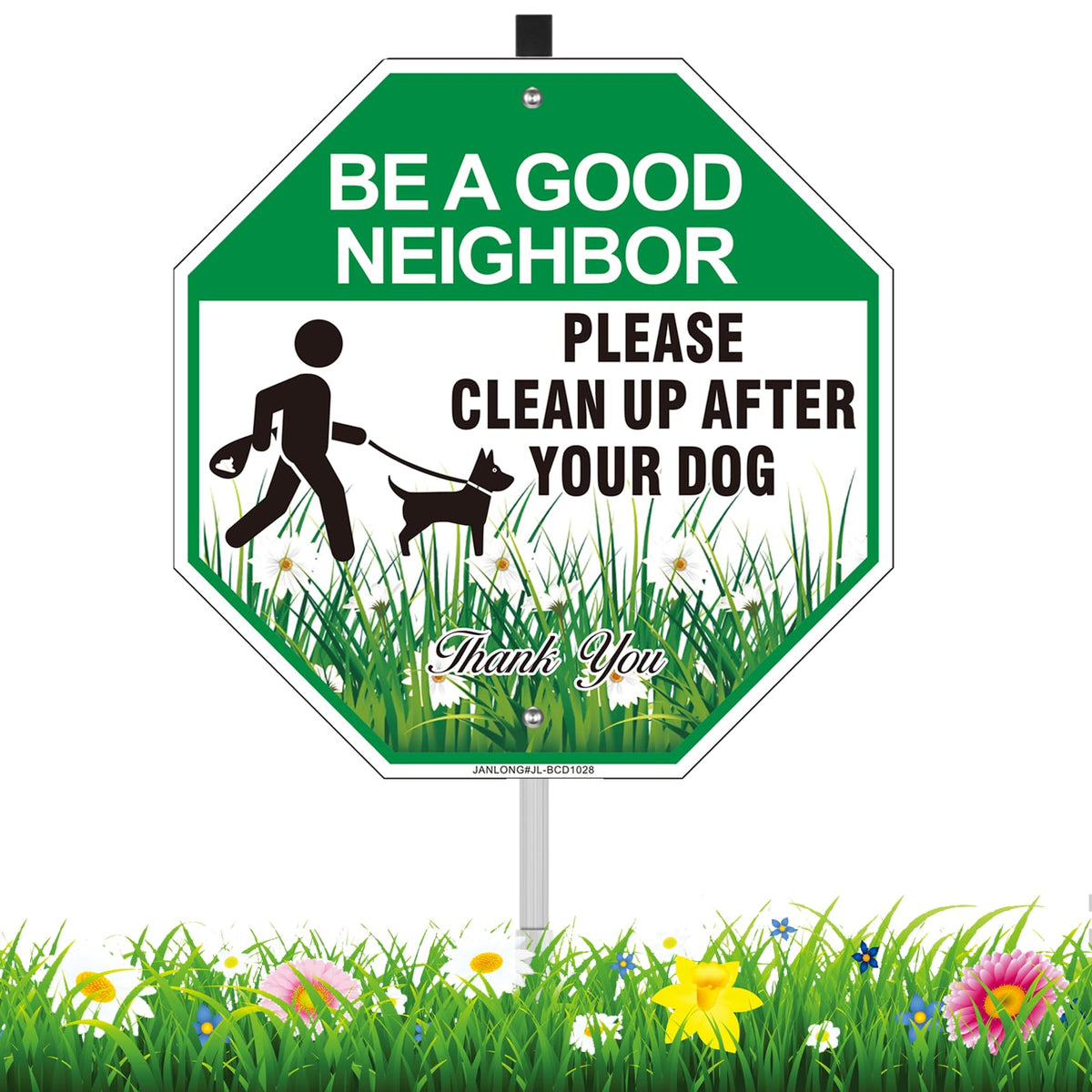 JANLONG Clean Up After Your Dog Sign with Stake for high yard visibility