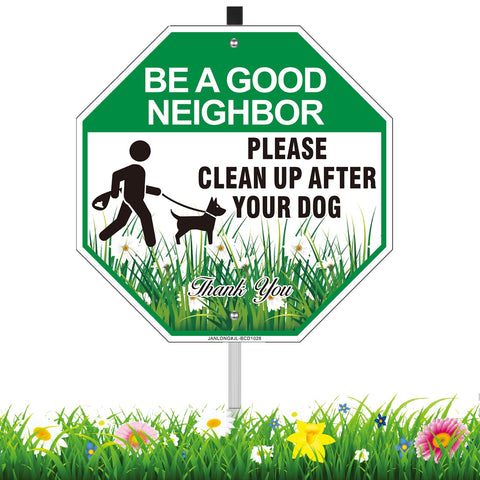 JANLONG Clean Up After Your Dog Sign with Stake for high yard visibility