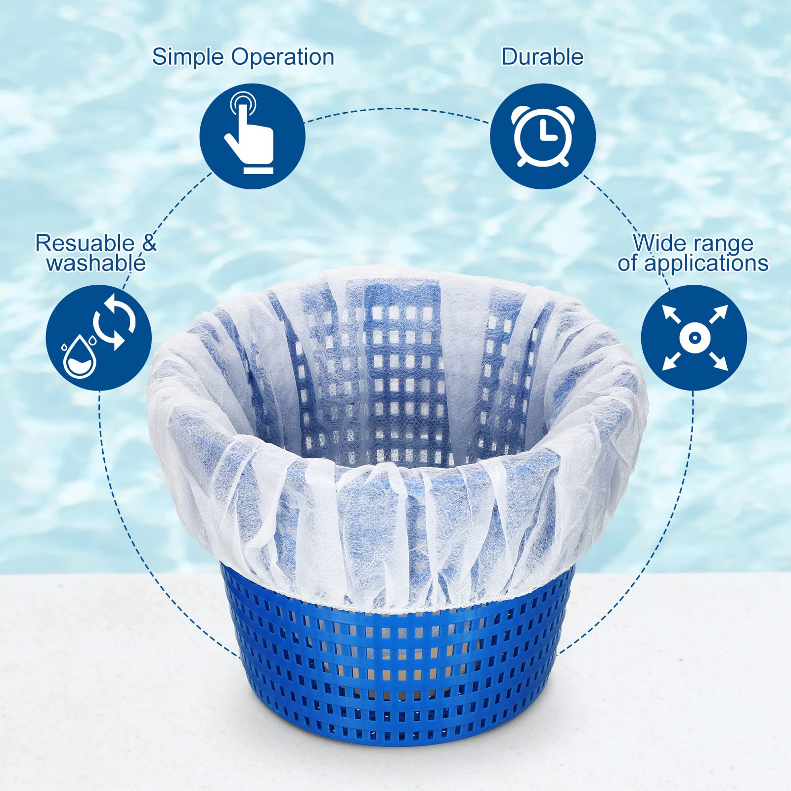 Janmercy sock in action removing debris from pool water.