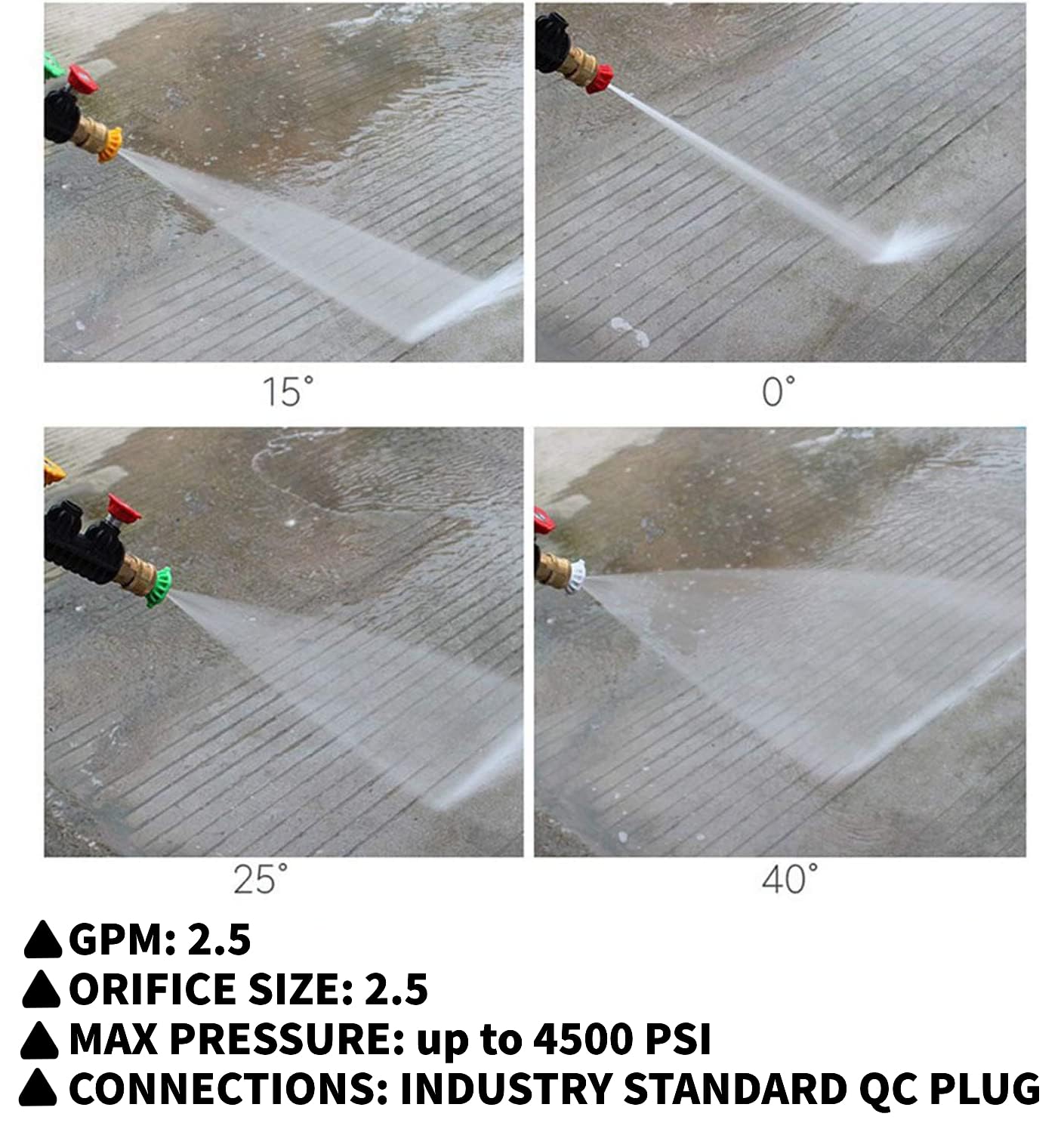 JANSAMN 40-degree nozzle provides a safe, broad spray for delicate surfaces.