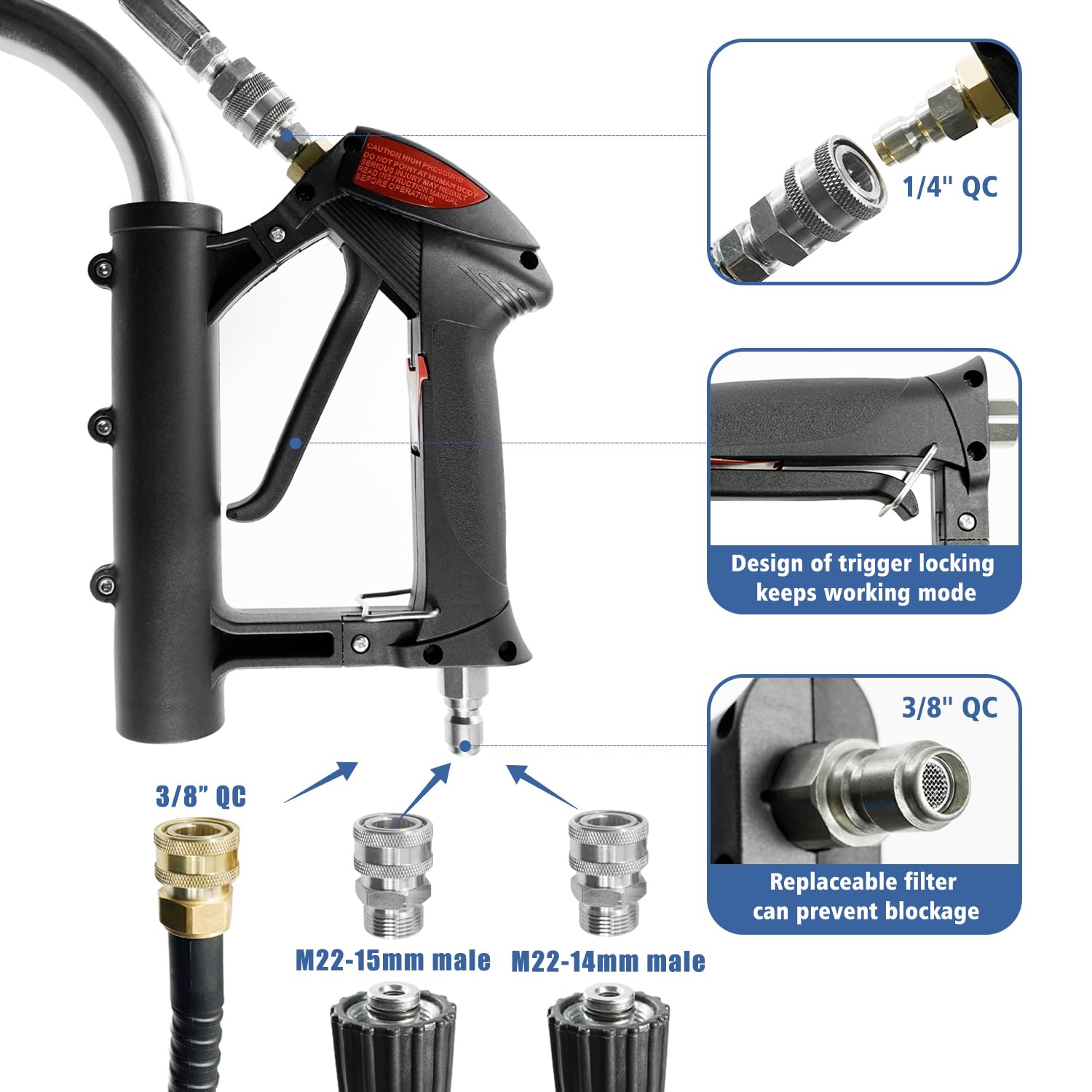 JANZ hose adapters fit most power washers for fast connections.
