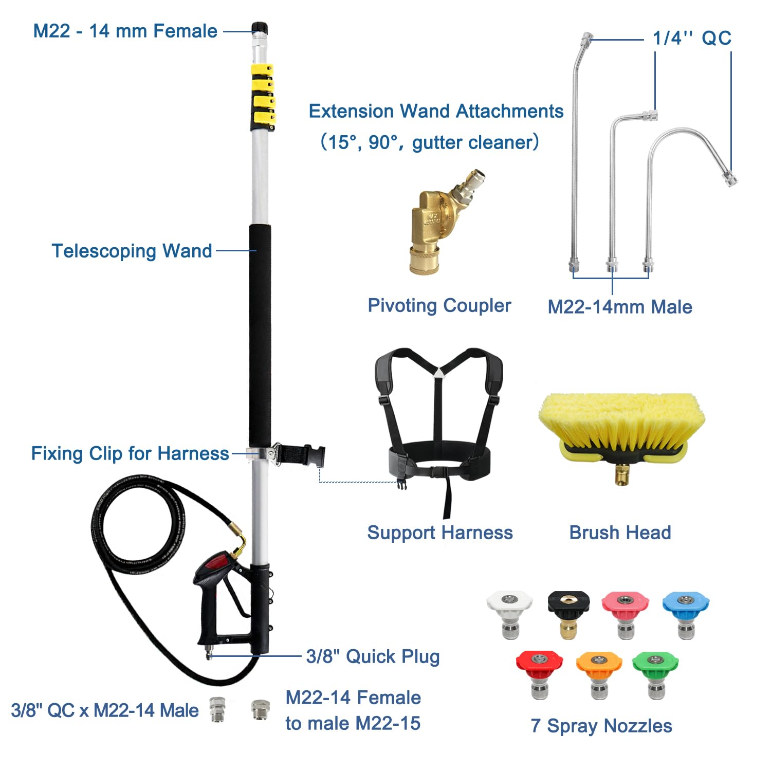 JANZ TW-004 offers seven nozzle tips for versatile cleaning tasks.