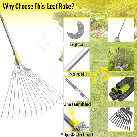 Jardineer 64-inch rake handle extended for comfortable height.