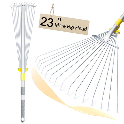 Jardineer adjustable leaf rake head extended for wide or narrow areas.