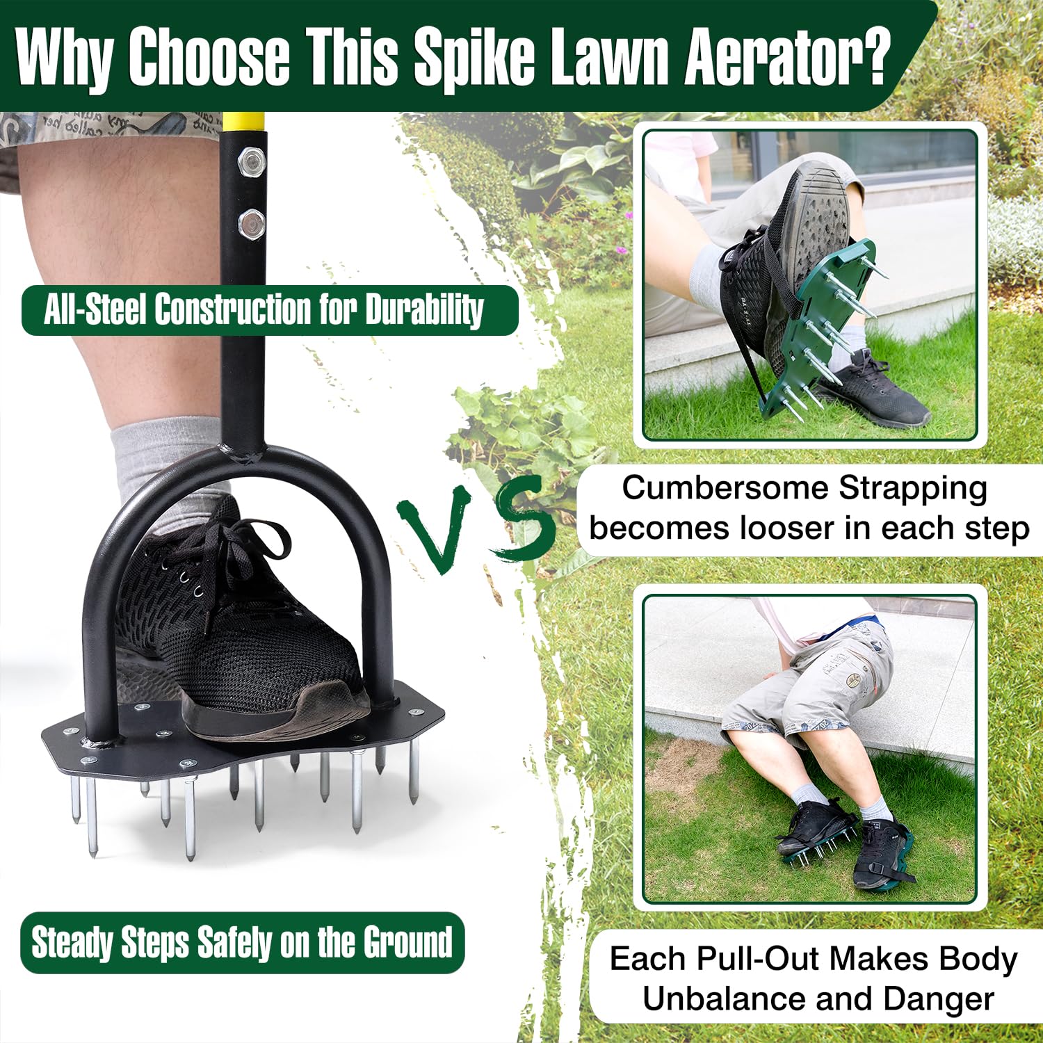 Jardineer Aerator with 12-tip spikes for simultaneous lawn aeration.