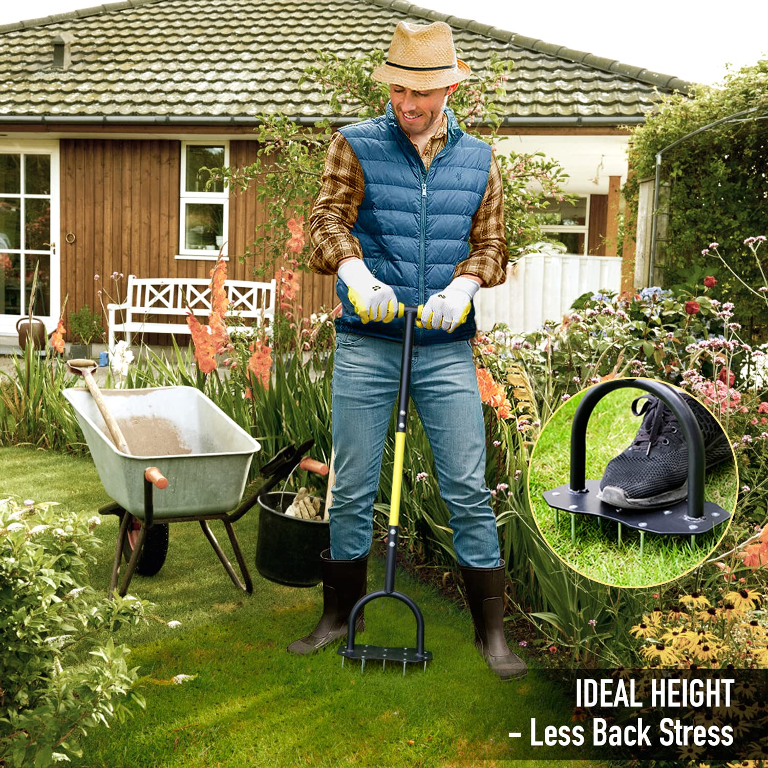 Jardineer Aerator foot plate provides steady support during use.