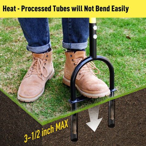 Jardineer aerator delivers 3.5-inch plug depth for better air and water channels.