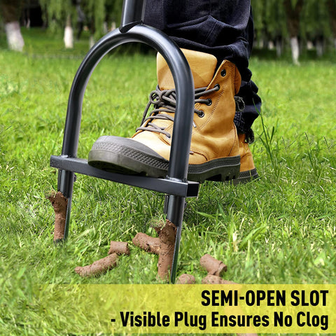 Jardineer aerator with two hollow tines for deeper soil plugs and effective aeration.