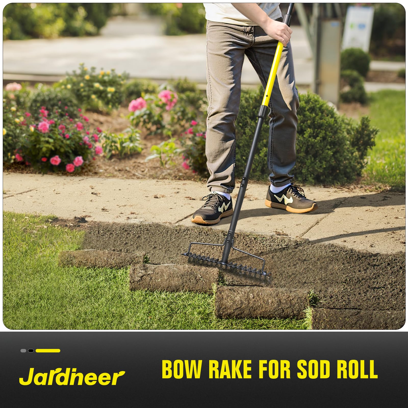 Jardineer easy-assembly metal rake ships detachable for compact storage and travel.