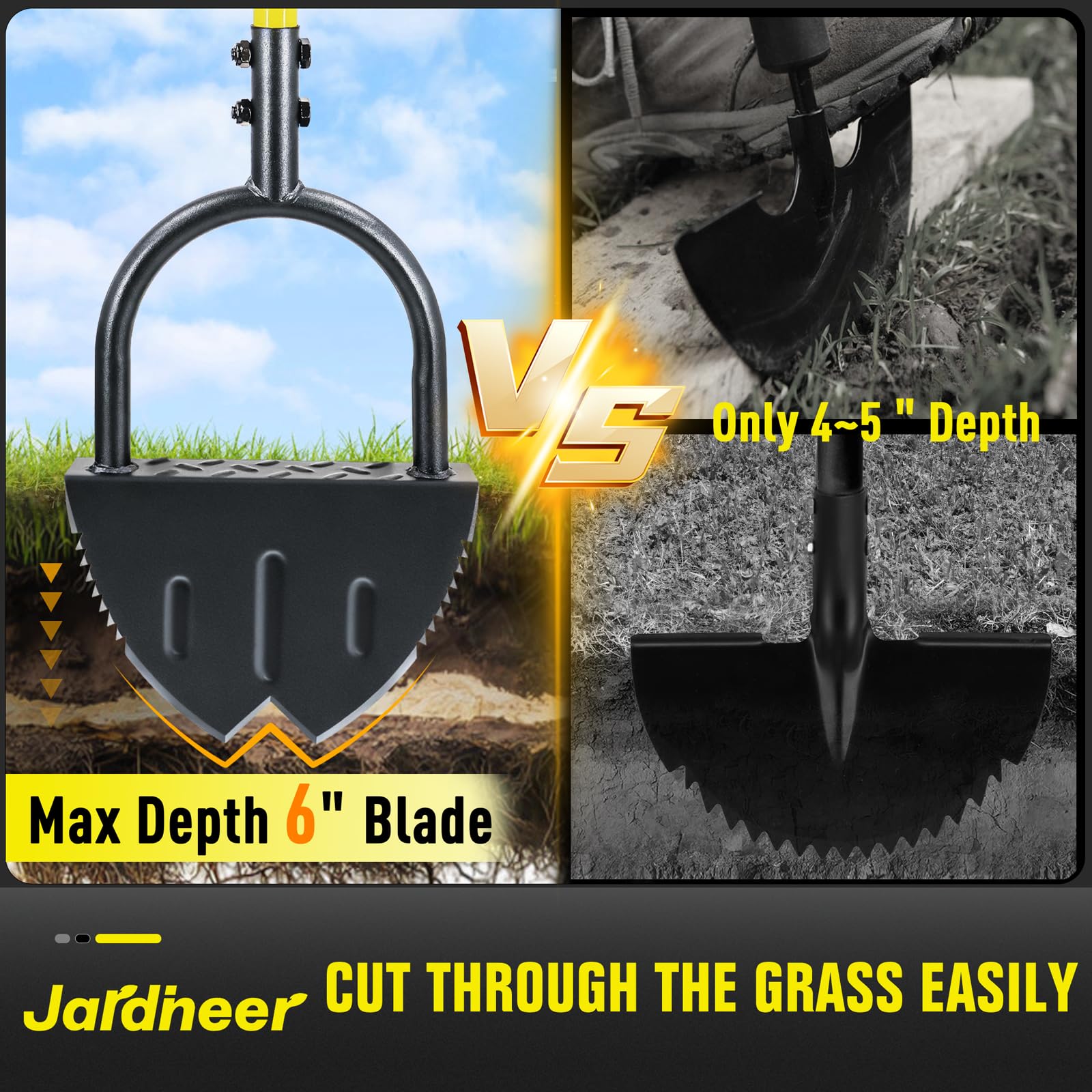Jardineer Edger wide 15-inch handle for stable leverage during edging