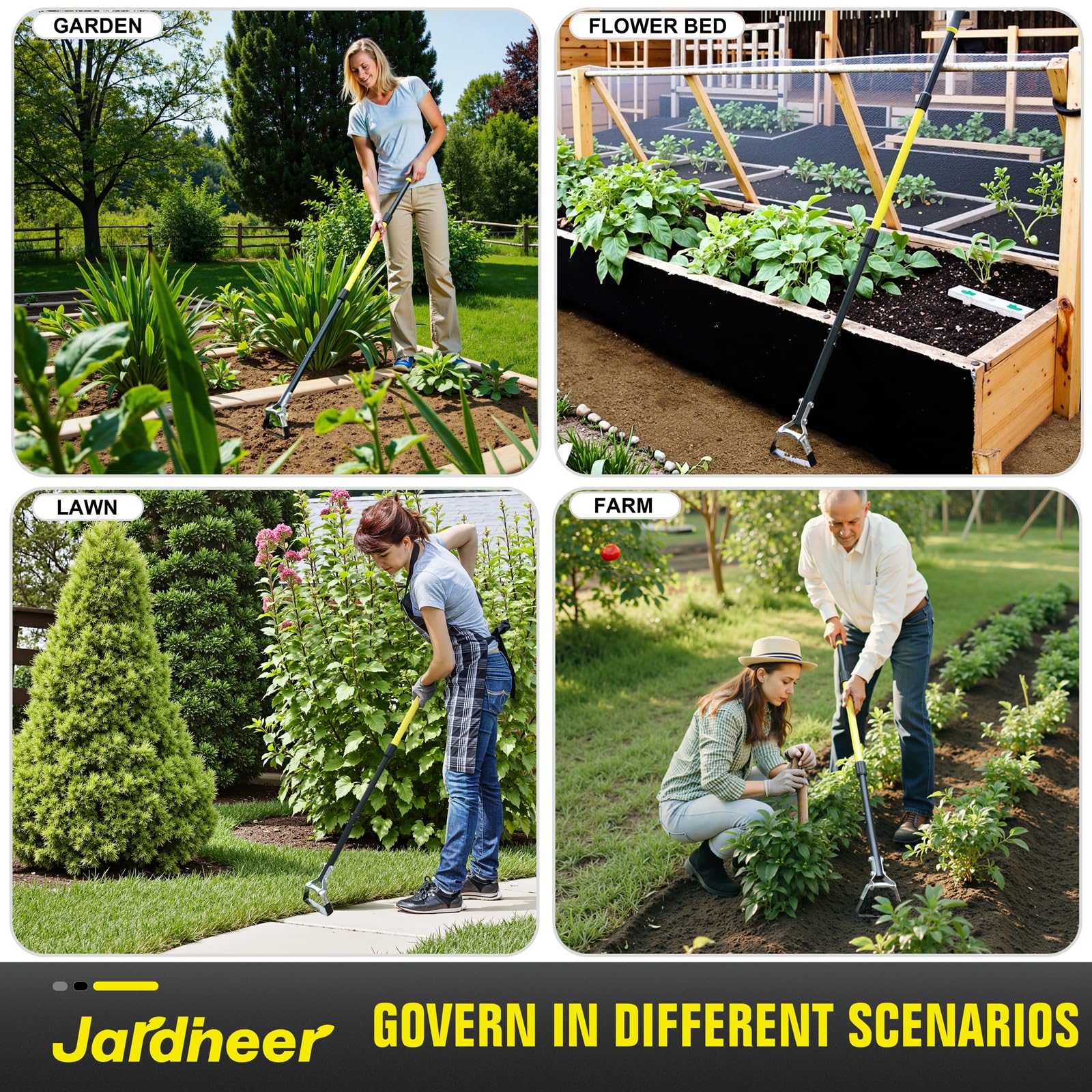 Jardineer four-in-one garden hoe design for versatile weeding and cultivation