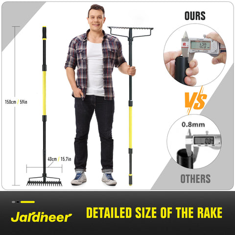 Jardineer heavy-duty yard rake is ideal for landscaping and lawn care tasks.