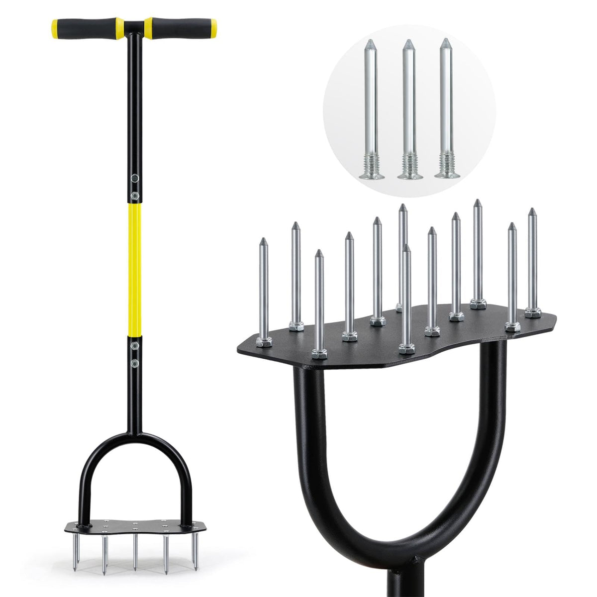 Jardineer Lawn Aerator Spike Tool with 36-inch reach for deep soil penetration.