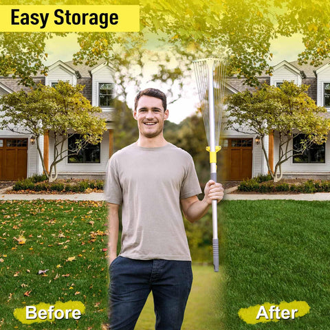Jardineer leaves cleanup with rake in action, collecting dry foliage efficiently.