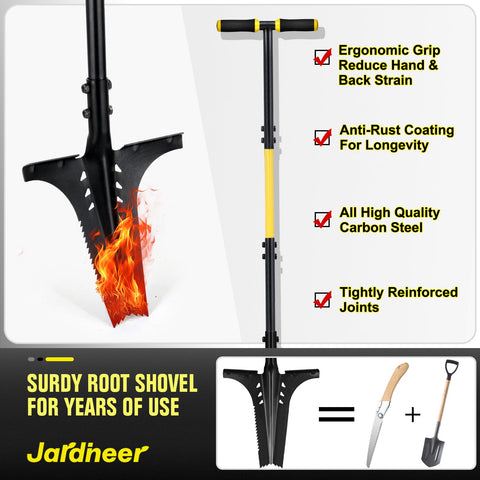 Jardineer root shovel forged-steel-construction delivers durable performance in rugged digging.