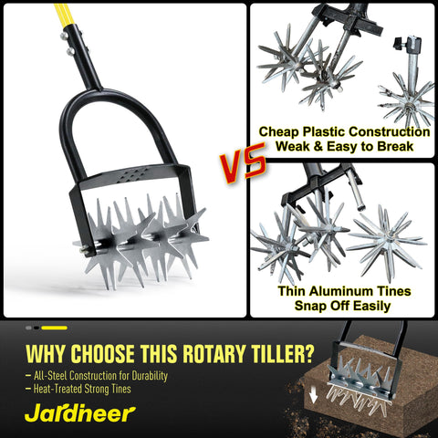 Jardineer cultivator ergonomic handle for easier tilting and control