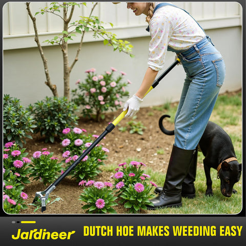 Jardineer stirrup hoe garden tool for precise weed removal near plants