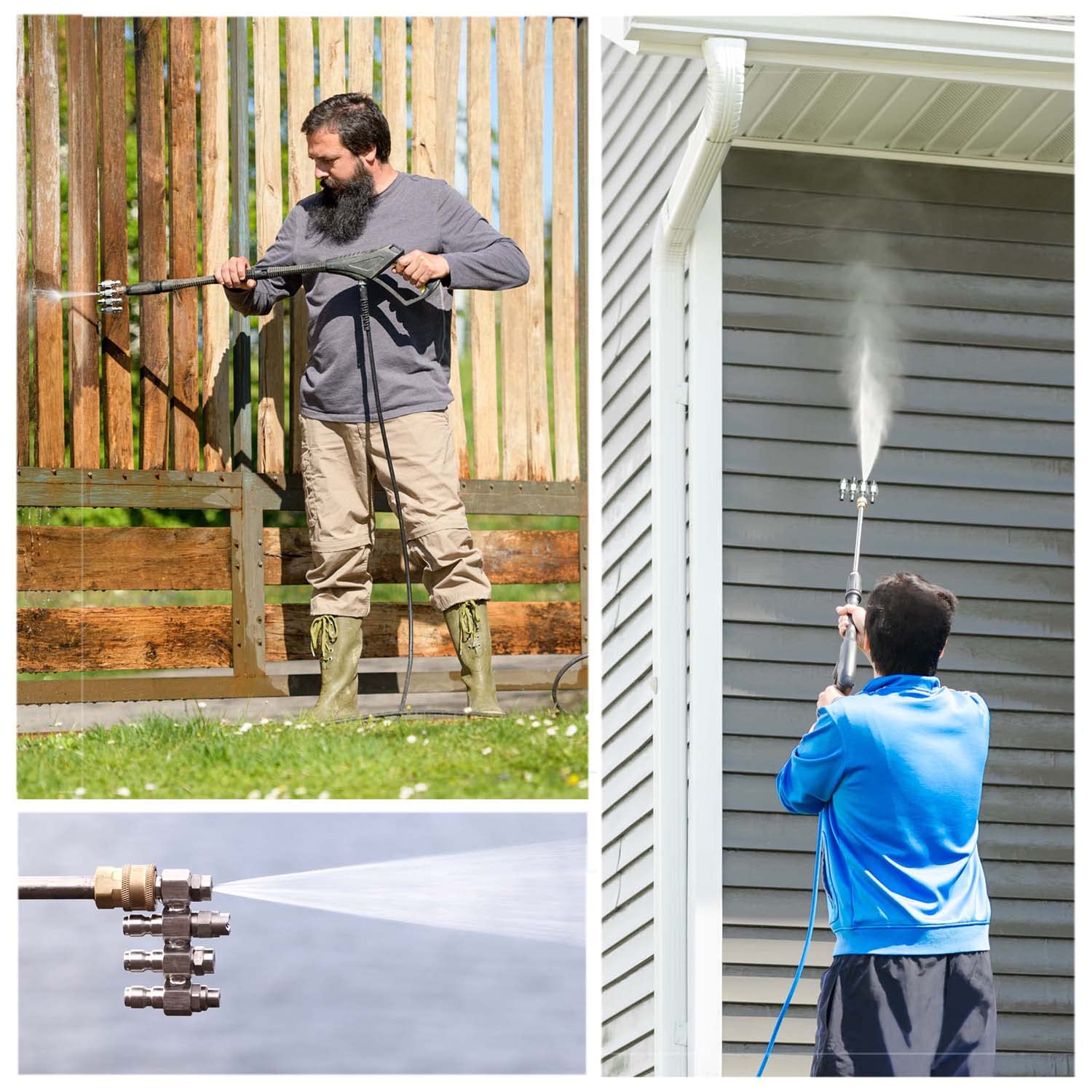 Jariko Jrod soft wash setup in action, reducing surface damage.